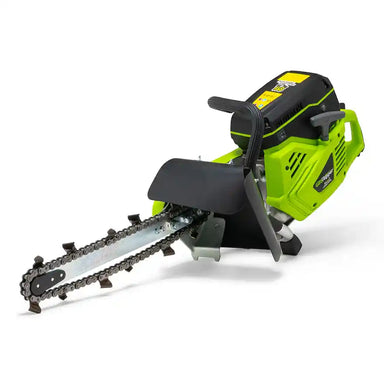 GeoRipper GR520 handheld mini trencher with 20-inch digging chain and green and black engine housing gallery position 1