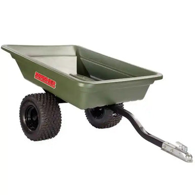 Green poly tow-behind cart with heavy tread tires and metal hitch, gallery position 1