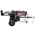 Side profile of Swisher 34-Ton Timber Brute 14.5 HP log splitter with tow hitch and hydraulic components, gallery position 1