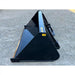 Black steel liquid slurry bucket attachment with angled sides and reinforced back resting on gravel surface outdoors