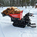 Side view of red MechMaxx D50HTFL tracked dumper loaded with firewood, gallery position 1, on snow-covered ground