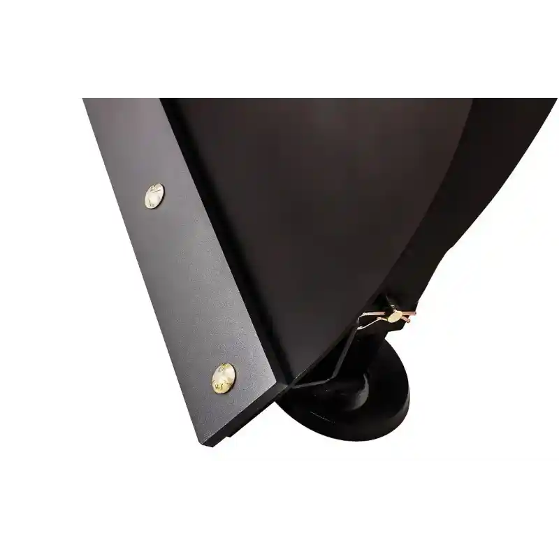 Close-up of black snow plow blade edge with securing bolts and angled scraper plate, gallery position 1