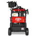 Front view of MechMaxx HPW40H hot water pressure washer showing control panel, hose reel, and four wheels