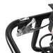 Black equipment handle with silver adjustment lever, linkage, and control cable