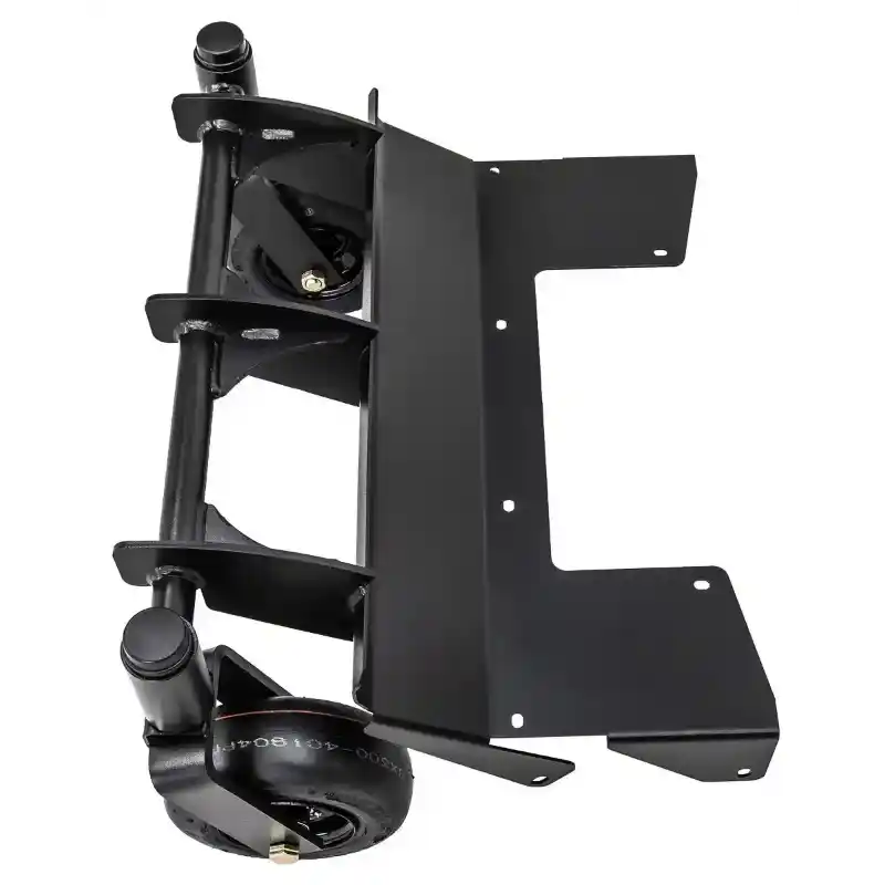 Swisher flat-free caster kit with black metal frame and dual swivel caster wheels, gallery position 1, isolated view