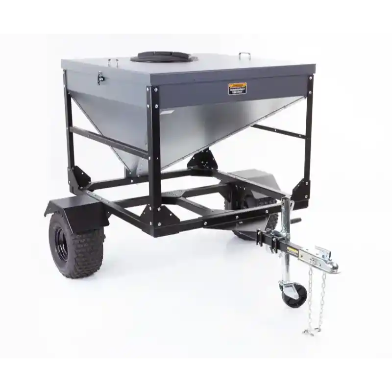 Swisher Drop Feeder Hobby Farm Pro with black frame, large tank, tow hitch, and off-road tires, gallery position 1