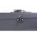 Close-up of metal latch mechanism securing hopper lid on Swisher Drop Feeder – Hobby Farm Pro, gallery position 1