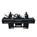 Black steel soil conditioner attachment with hydraulic hoses, rear roller, and adjustable mounting brackets on white background