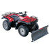 Red ATV equipped with a black Swisher 50-inch rolled plow blade mounted on front, gallery position 1