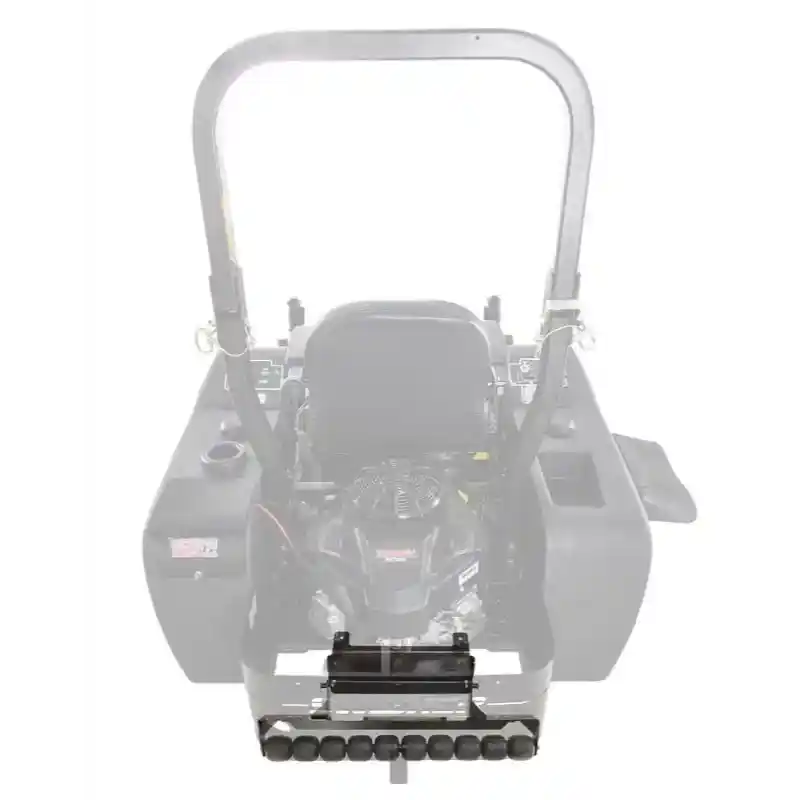 Rear view of a zero-turn mower with Swisher 38-inch Striper Wheel Kit attached at gallery position 1