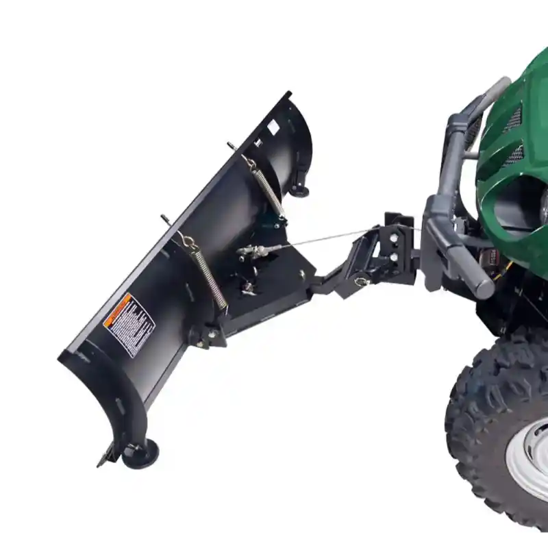 Swisher 62-inch plow rolled blade mounted on green utility vehicle front, detailed view gallery position 1