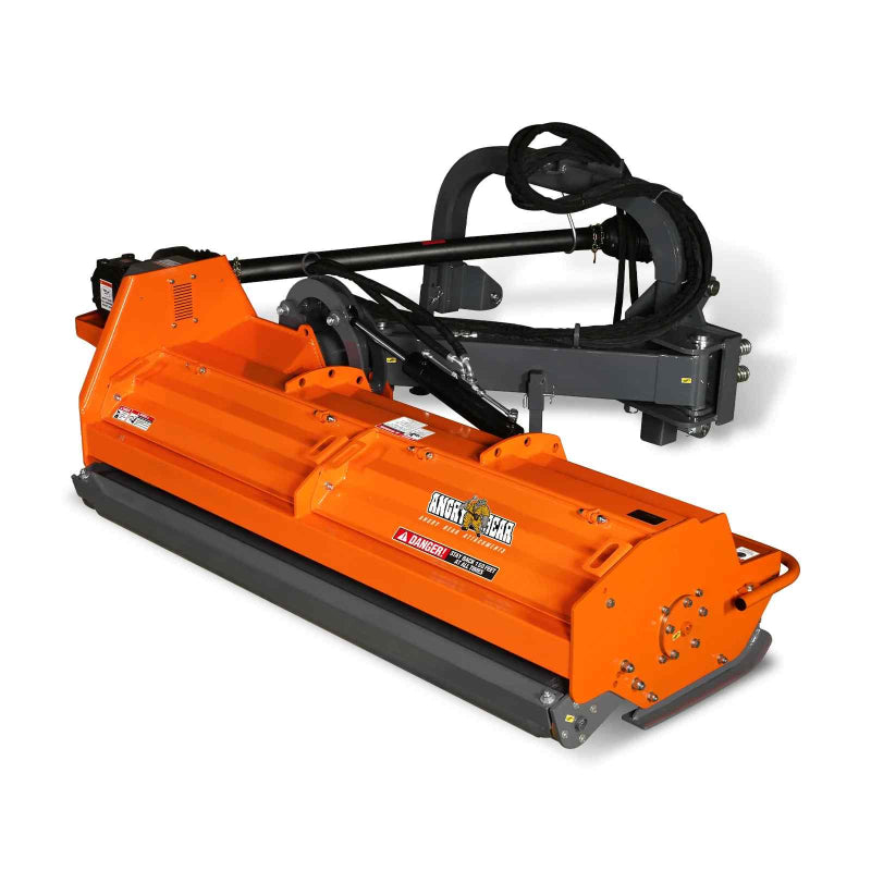 angled front-right view of orange MechMaxx 78-inch 3-point PTO offset ditch bank verge flail mower at gallery position 1
