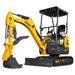 right side view of yellow MechMaxx MEC17 mini excavator with open canopy and rubber tracks gallery position 1