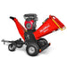 MechMaxx 8 inch HONDA E-Start 688cc gas-powered drum wood chipper side view with tow bar and intake chute raised gallery position 1