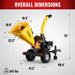 Side view of MechMaxx 5 inch disc wood chipper showing overall dimensions and weight in gallery position 1