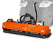 angled front view of orange MechMaxx 78-inch PTO flail mower with three-point hitch and hydraulic side shift gallery position 1