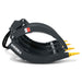 side profile of black 44-inch MechMaxx mini skid steer timber grab with serrated curved tines and yellow tips gallery position 1