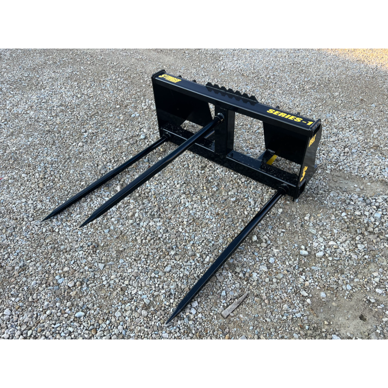 Stinger Attachments BS1 Series skid steer bale spear with three 49-inch spears on gravel surface square image