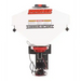 Front view of Swisher Truck Spreader with white hopper, red lid, wiring, and black mounting bracket, gallery position 1