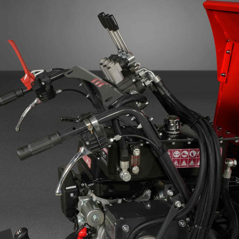 Close-up of control handles and hydraulic levers on MechMaxx D50HTFL tracked dumper, gallery position 1