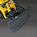 angled close-up of gray 57-inch hydraulic mini skid steer dozer blade attached to yellow skid steer gallery position 1