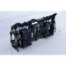 Black steel compact clamp grapple attachment with hydraulic cylinders and mounting brackets on concrete surface outdoors