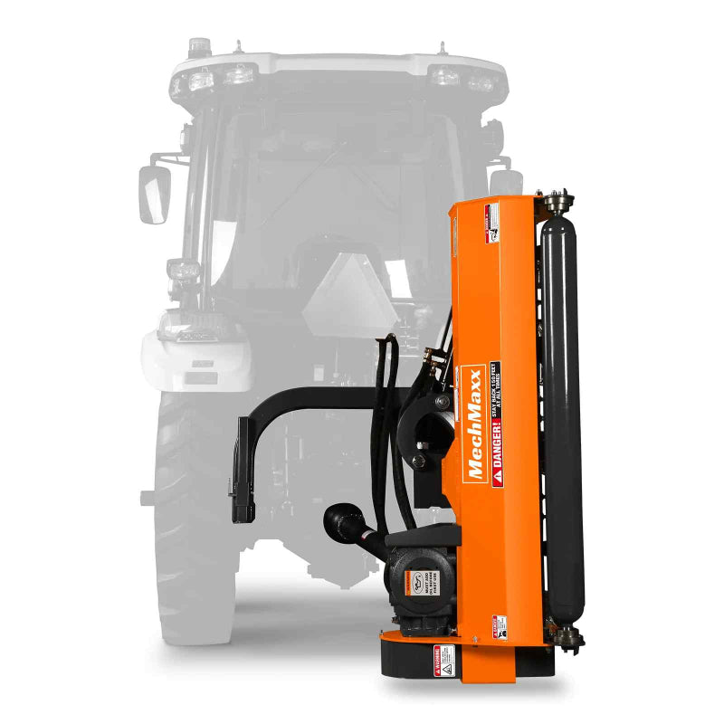 side view of orange MechMaxx 48-inch standard 3 point offset flail ditch bank mower, gallery position 1