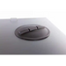 Close-up of black circular access hatch with handle on top of Swisher Drop Feeder, gallery position 1, isolated white background