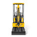 front view of yellow MechMaxx MEC10 mini excavator with B&S Vanguard engine and lowered dozer blade gallery position 1