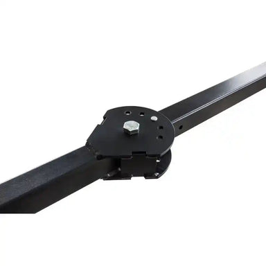 Close-up of black adjustable bevel joint with bolt on steel arm, part of Swisher 44" brush cutter, gallery position 1