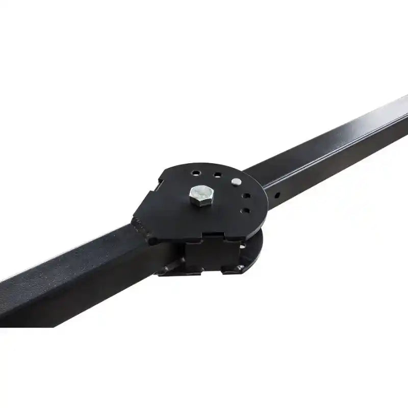 Close-up of black adjustable bevel joint with bolt on steel arm, part of Swisher 44" brush cutter, gallery position 1