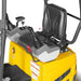 operator seat, joystick controls, and safety bar assembly on yellow MechMaxx MEC10 mini excavator gallery position 1