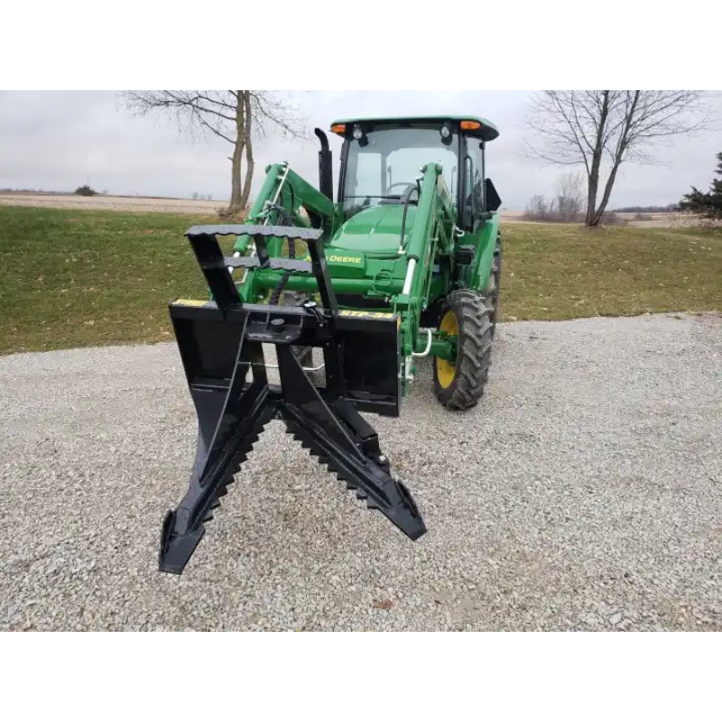 Stinger Attachments STP Tractor Tree Puller attached to green tractor, gallery image 11, 800x800 square view