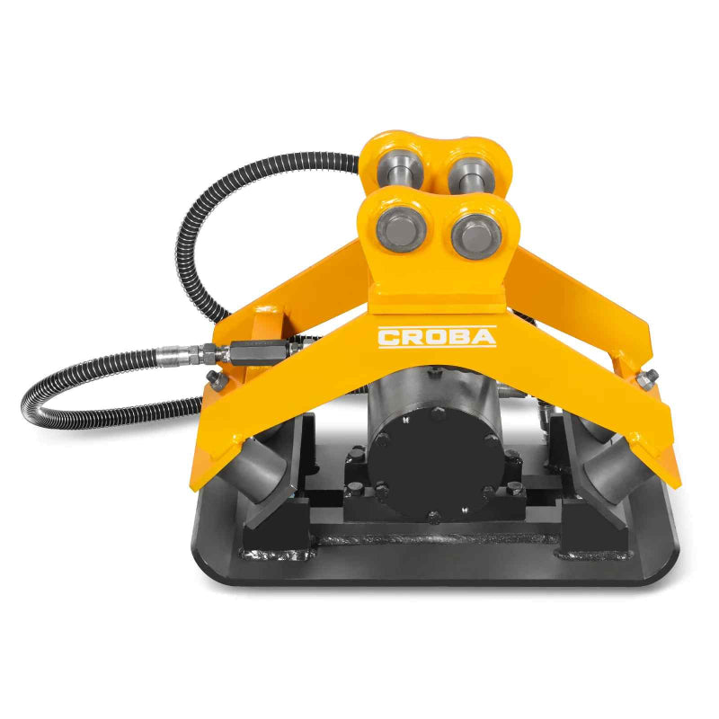 MechMaxx MEC 17 compactor attachment front view with yellow mounting arm and hydraulic hose gallery position 1