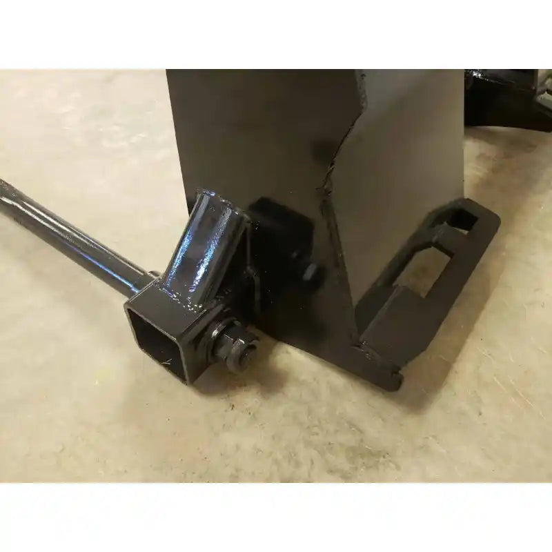 Close-up of Stinger Attachments BS3 skid steer bale spear showing the hookup and weld detail, square 800x800 image.