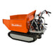 Side perspective of orange MechMaxx D50MA gas engine powered track mini dumper, gallery position 1