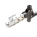 Close-up of Swisher 48-inch driveway grader tow hitch with locking latch and adjustment bolts, gallery position 1