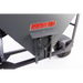Close-up of gray metal discharge gate and Swisher logo on drop feeder, framed by steel chassis and tire, gallery position 1