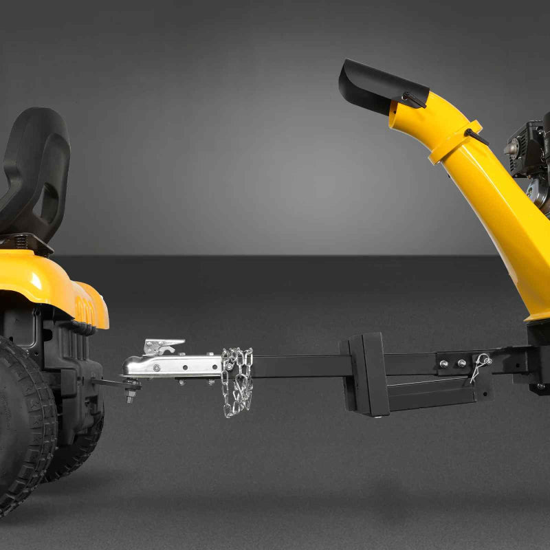 Close-up of MechMaxx 5 inch Kohler 429cc wood chipper tow bar and hitch connection, gallery position 1