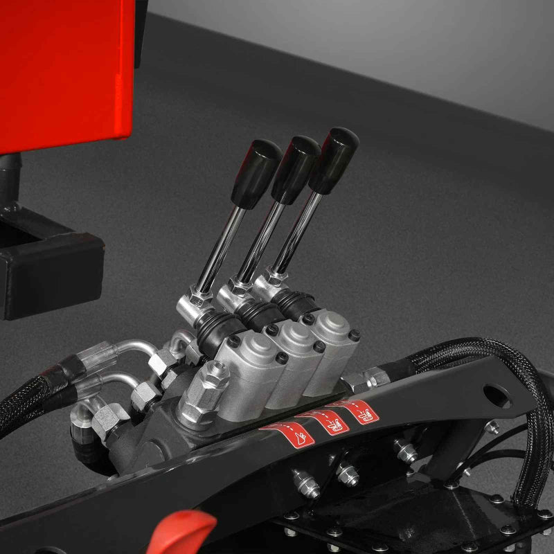 Close-up of triple hydraulic control levers and hoses on MechMaxx D50HTFL tracked dumper, gallery position 1