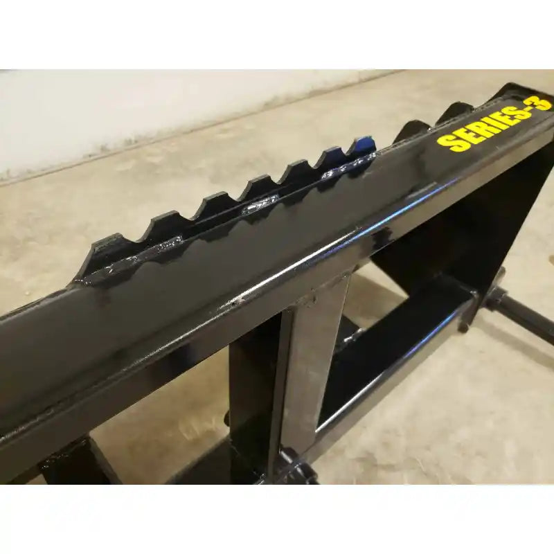 Close-up of Stinger Attachments BS3 Series 3 Skid Steer Bale Spear showing hook connection teeth in 800x800 square image.