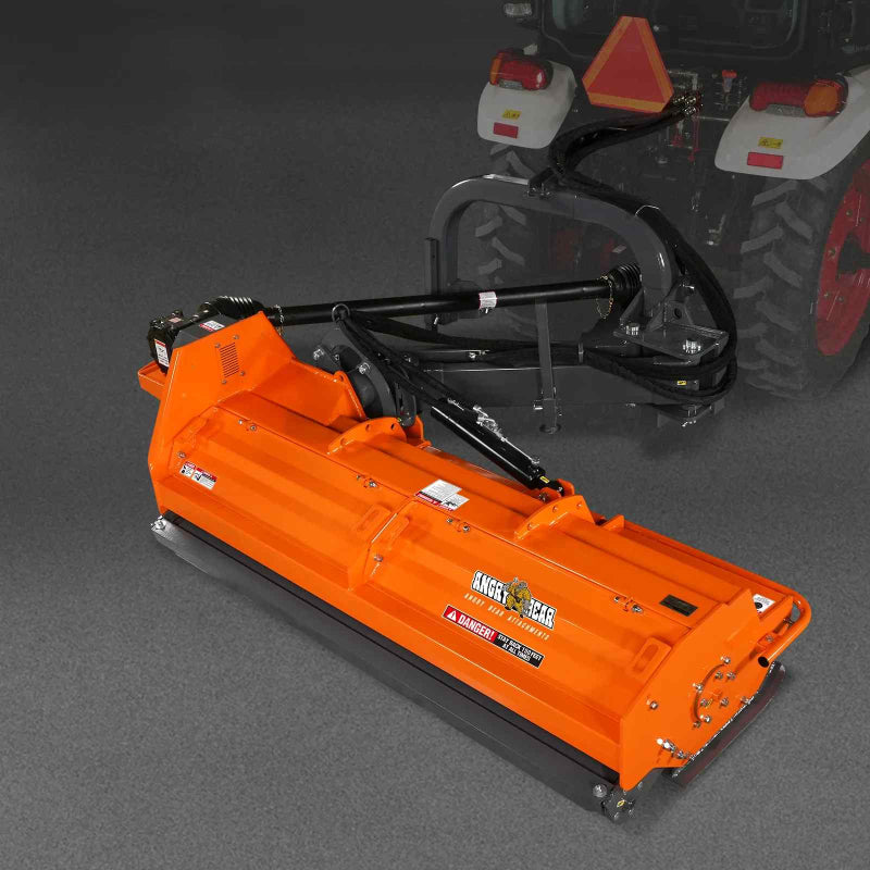 angled view of orange MechMaxx 78-inch 3-point offset ditch bank verge flail mower at gallery position 1