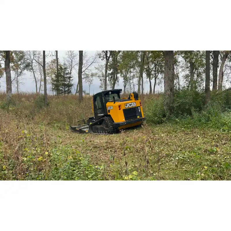JCB skid steer with Stinger Attachments TF4 Twister brush cutter clearing wooded brush, gallery image 9, 800x800 square
