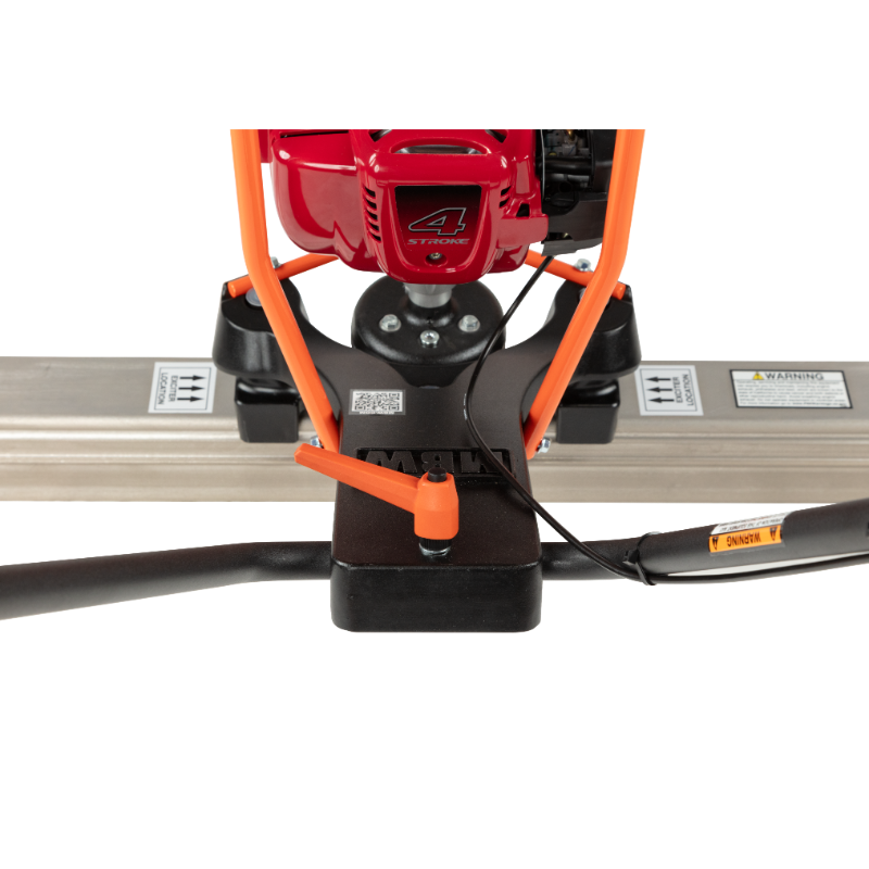 Close-up of MBW WS500 ScreeDemon with red 4-stroke engine and orange supports, gallery position 1 on white background