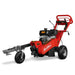 Front three-quarter view of red MechMaxx 429cc KOHLER E-Start stump grinder with tow bar and single front caster wheel, gallery 1