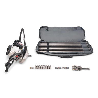 MiniTrencher SB215 horizontal auger drill with Honda GX35 engine, drill rods arranged in carrying case, gallery position 1