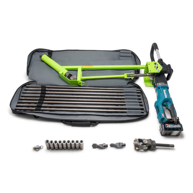 MiniTrencher SB215e electric micro boring drill with Makita 40V motor, drill rods, fittings, and soft carrying case gallery 1