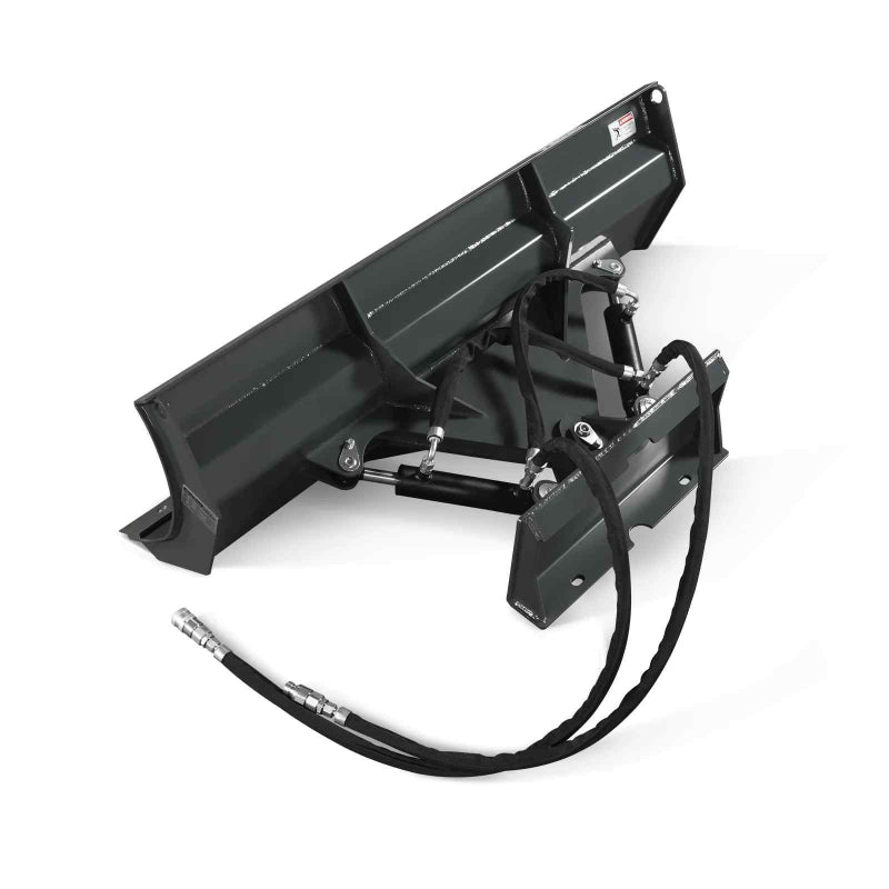 clean white background angled view of black 57-inch hydraulic mini skid steer dozer blade with attached hoses gallery position 1