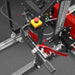 close-up of emergency stop button and hand lever on MechMaxx 18" portable sawmill at gallery position 1