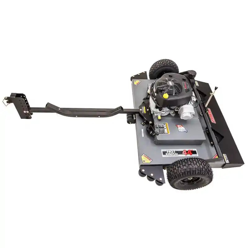 Swisher 44-inch finish cut mower with 11.5HP engine, tow-behind hitch, and rear pneumatic tires, gallery position 1